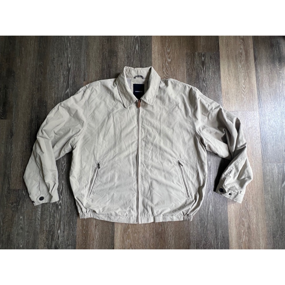 London Fog Harrington Jacket Mens XL Beige Lightweight‎ Full Zip Classic Coat